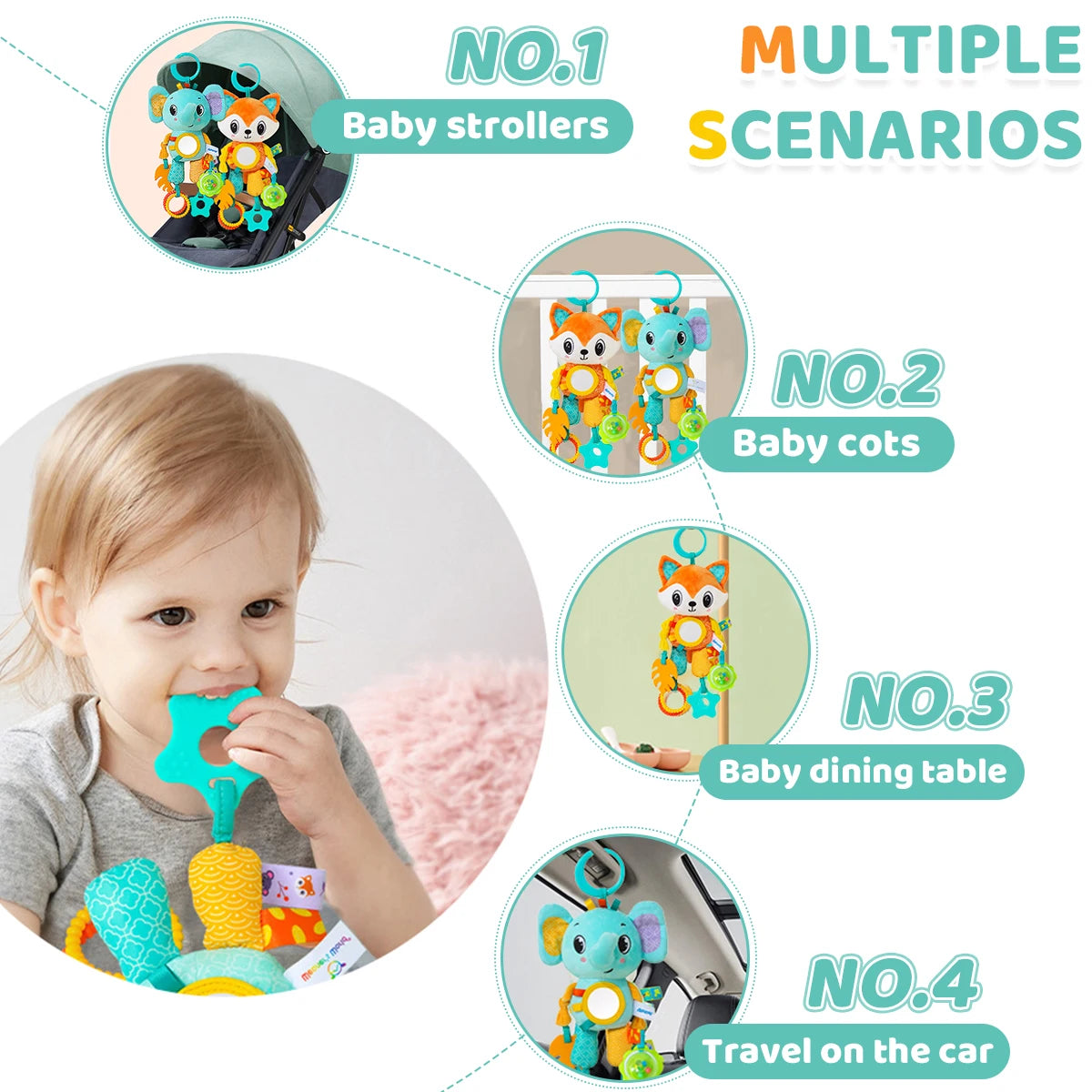 Soft Plush Hanging Sensory Toy with Teether