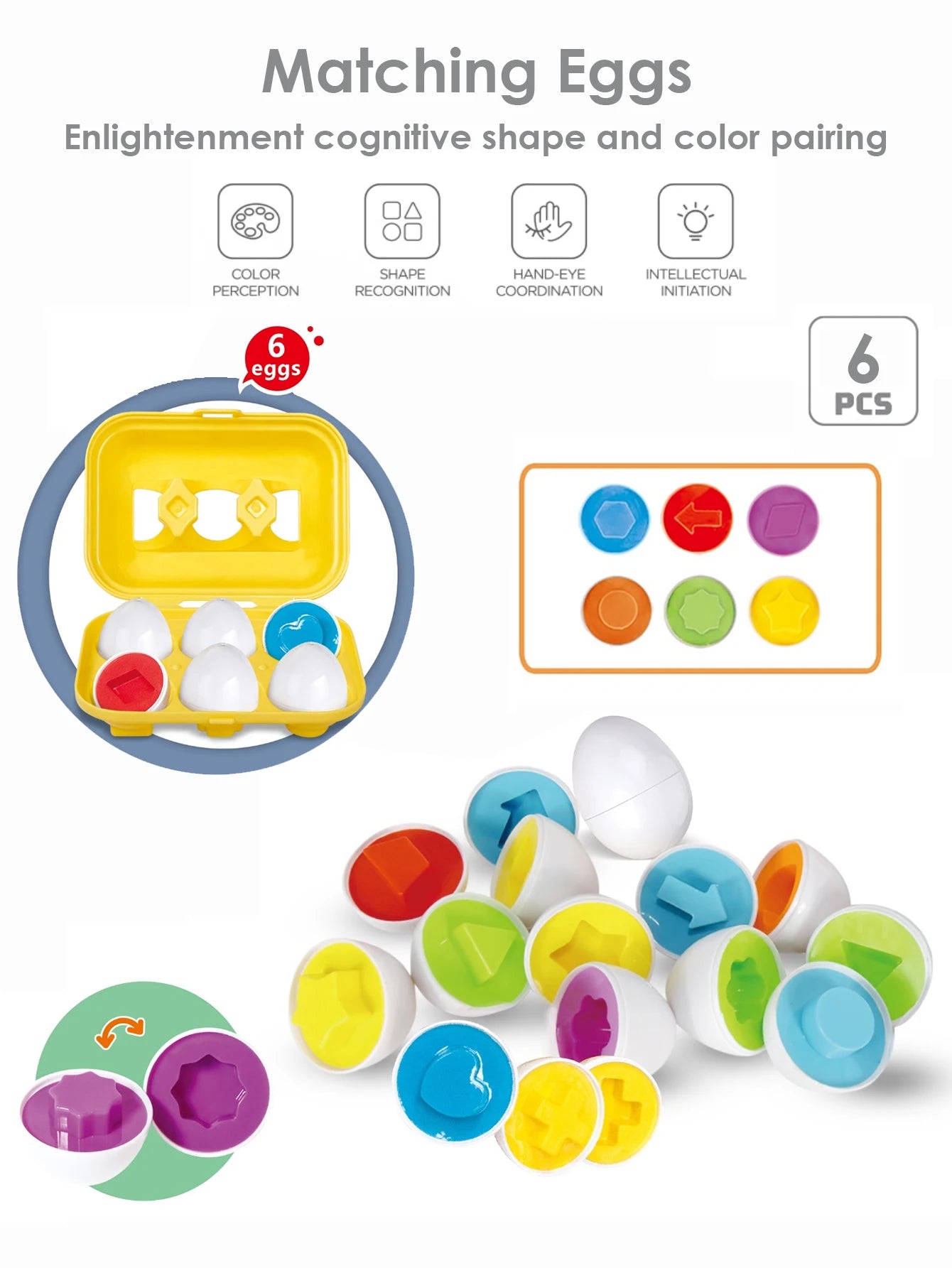 Baby Smart Eggs Montessori Educational Shape & Color Matching Toy