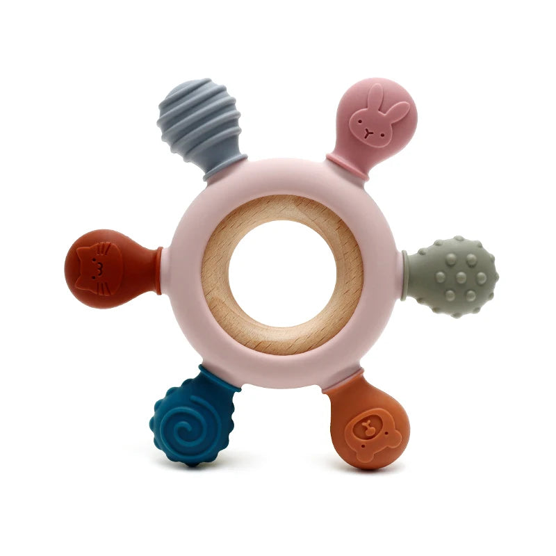Silicone Baby Teether with Wooden Ring
