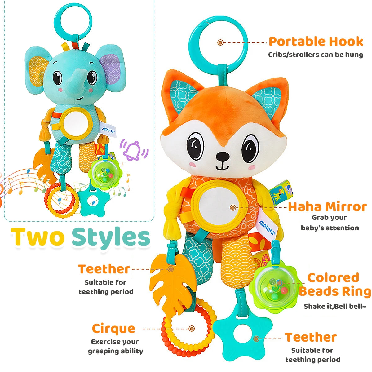 Soft Plush Hanging Sensory Toy with Teether