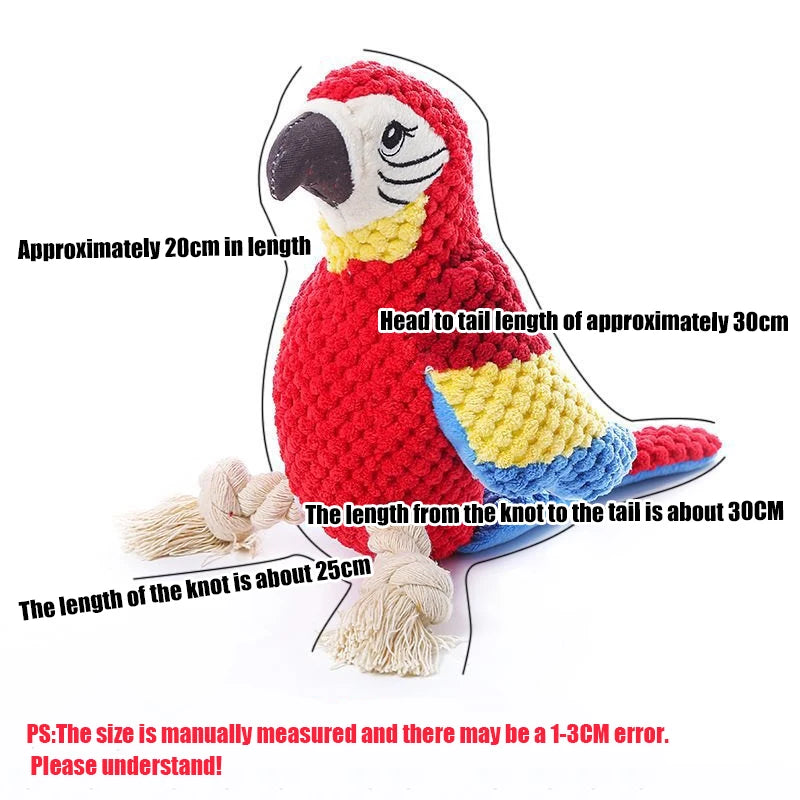 Plush Parrot Dog Toy – Tough & Squeaky