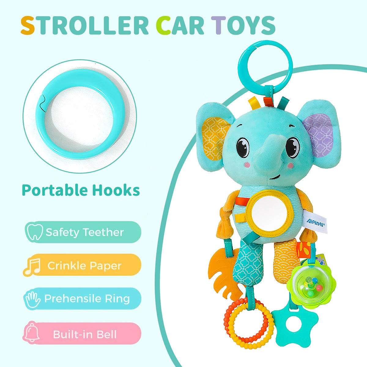 Soft Plush Hanging Sensory Toy with Teether