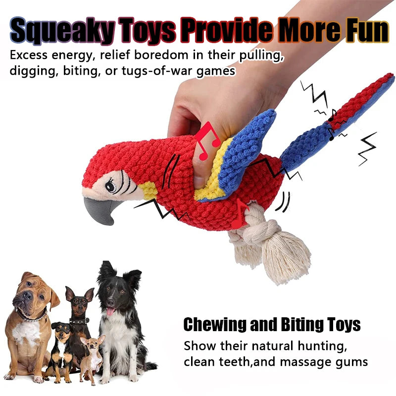 Plush Parrot Dog Toy – Tough & Squeaky