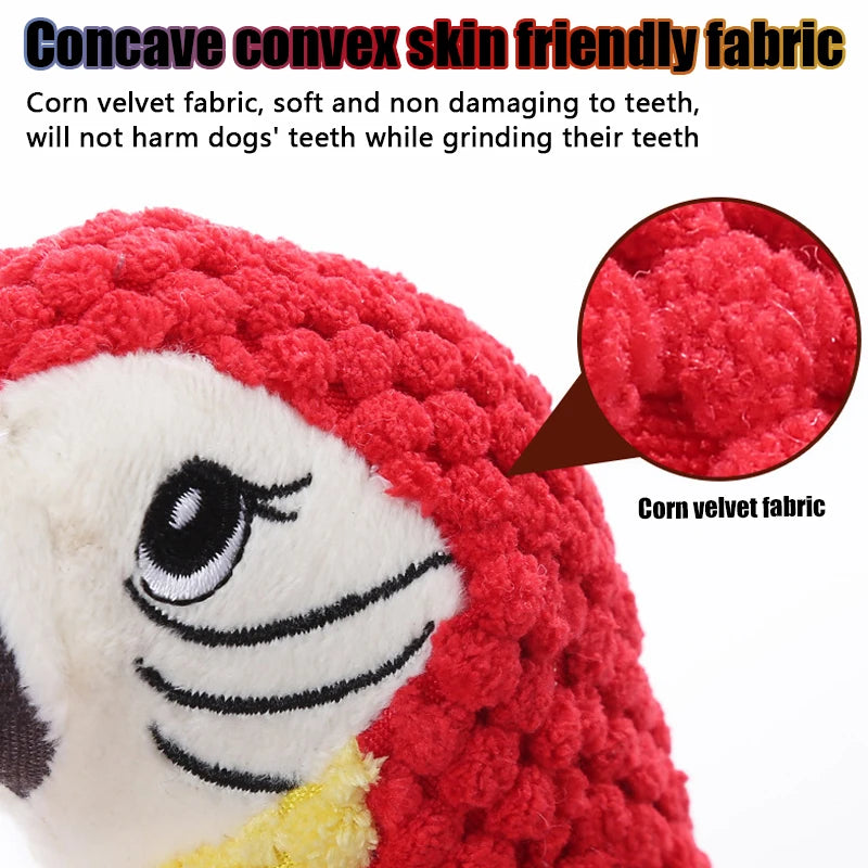 Plush Parrot Dog Toy – Tough & Squeaky