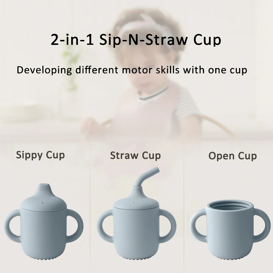 Two Lids Baby Silicone Straw Cup BPA Free