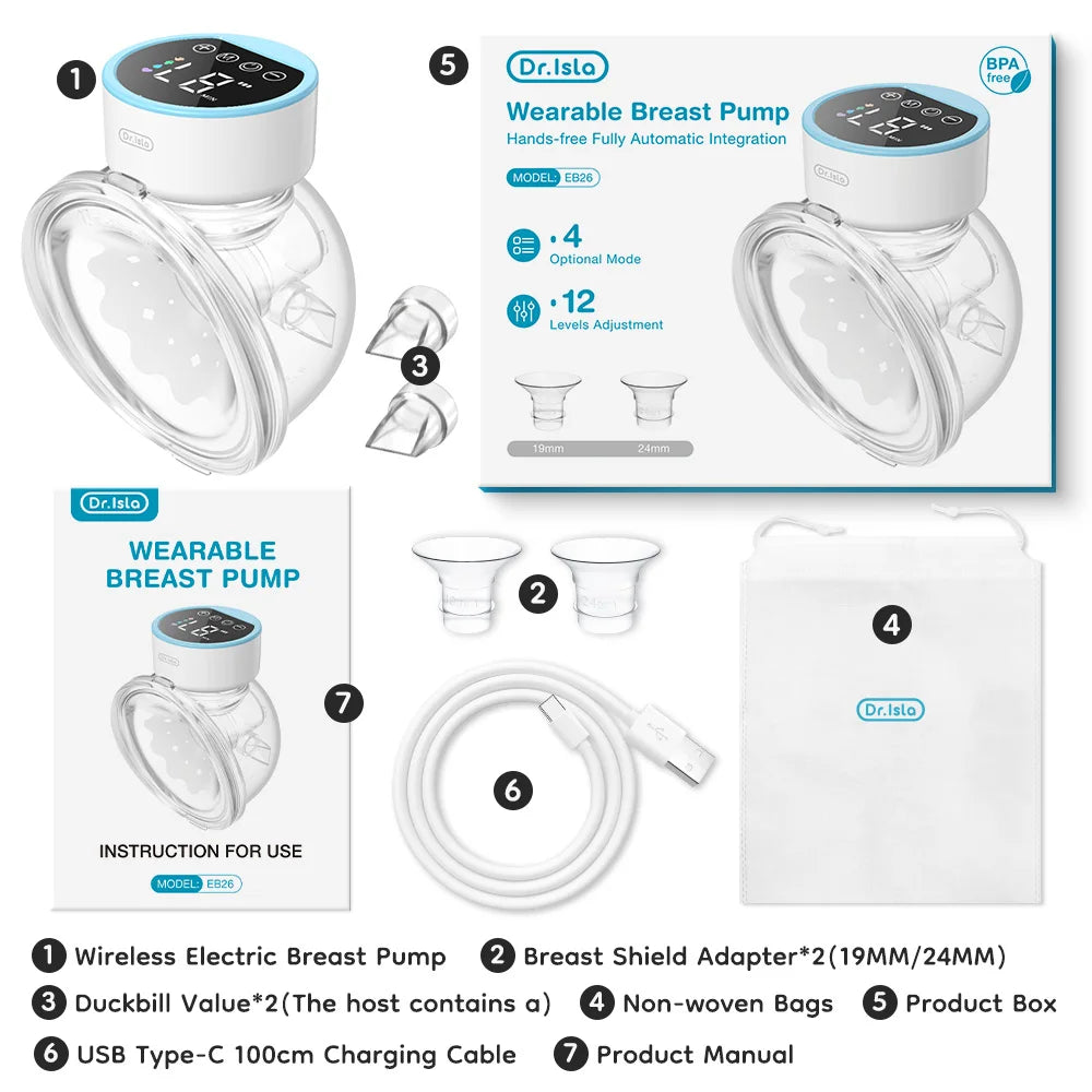 Wearable Electric Breast Pumps 4 Modes 12 Levels