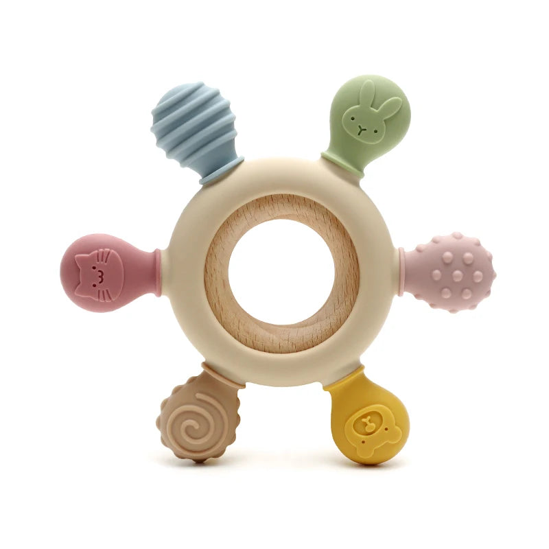 Silicone Baby Teether with Wooden Ring