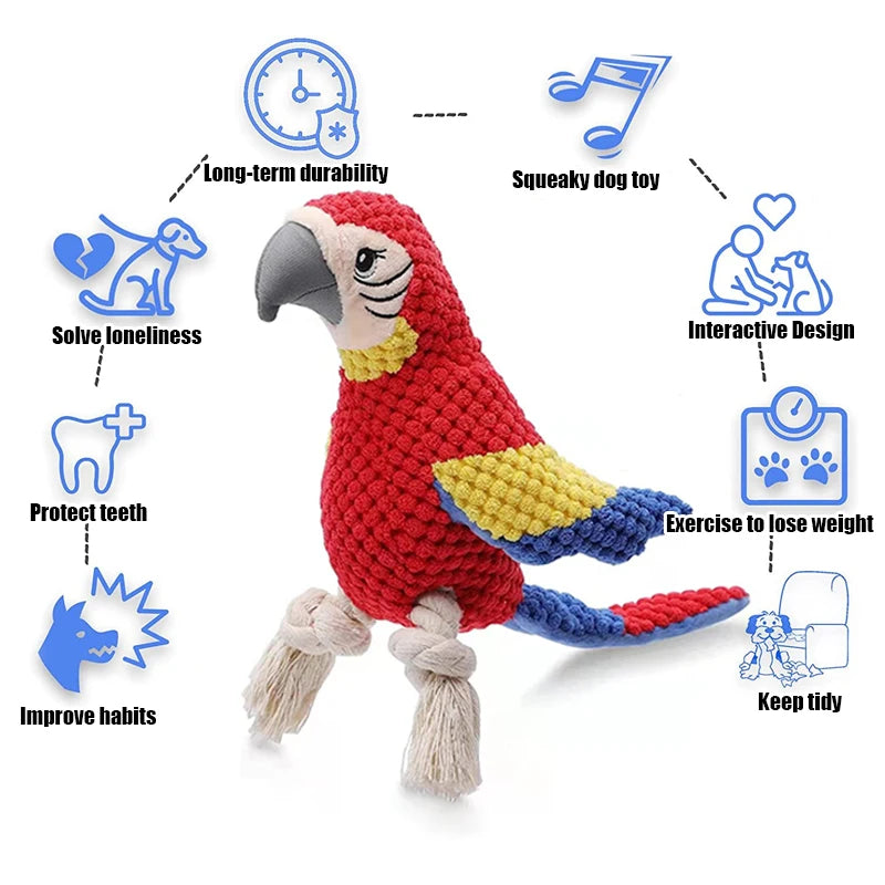 Plush Parrot Dog Toy – Tough & Squeaky