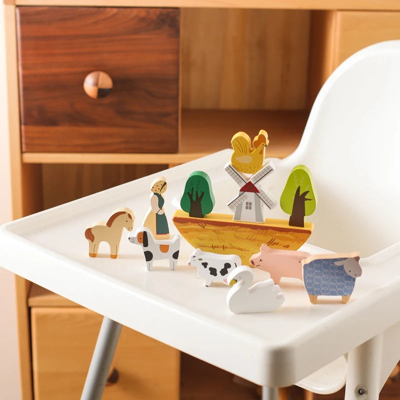 Wooden Animal Blocks – Baby Farm Stacking Toy Gift
