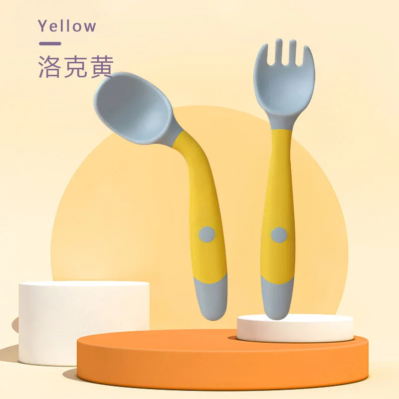 360° Silicone Baby Self-Feeding Spoon & Fork Set