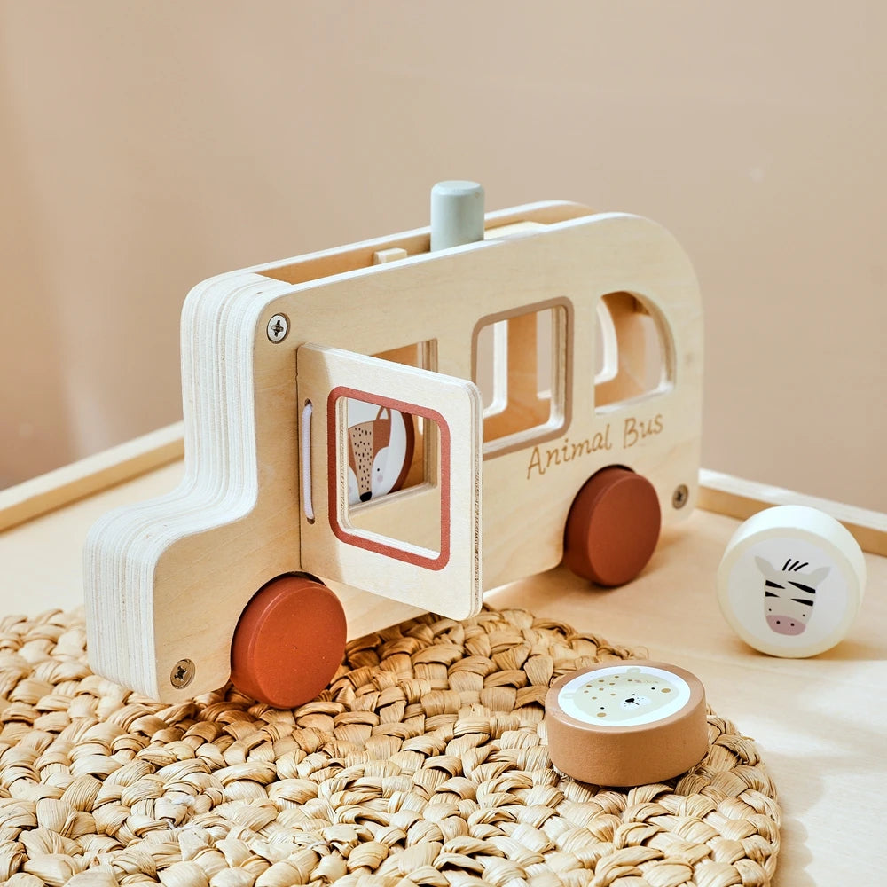 Montessori Wooden Animal Bus – Educational Baby Toy