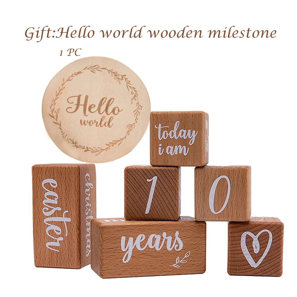 Wooden Baby Milestone Blocks – 6pcs Beech Photo Props