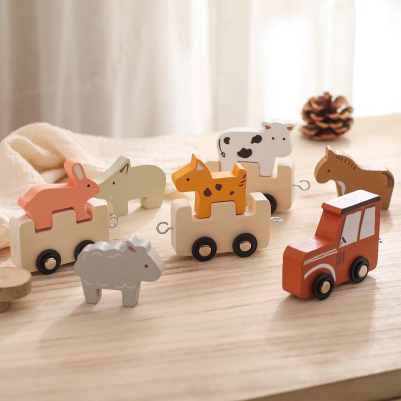 Wooden Animal Train Blocks – Montessori Stacking Toy