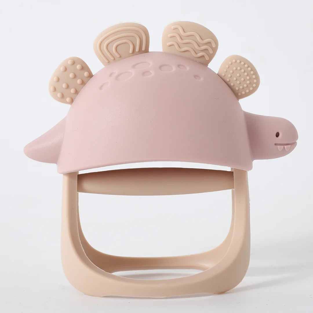 Baby Silicone Teether – Dinosaur & Wooden Ring Toy