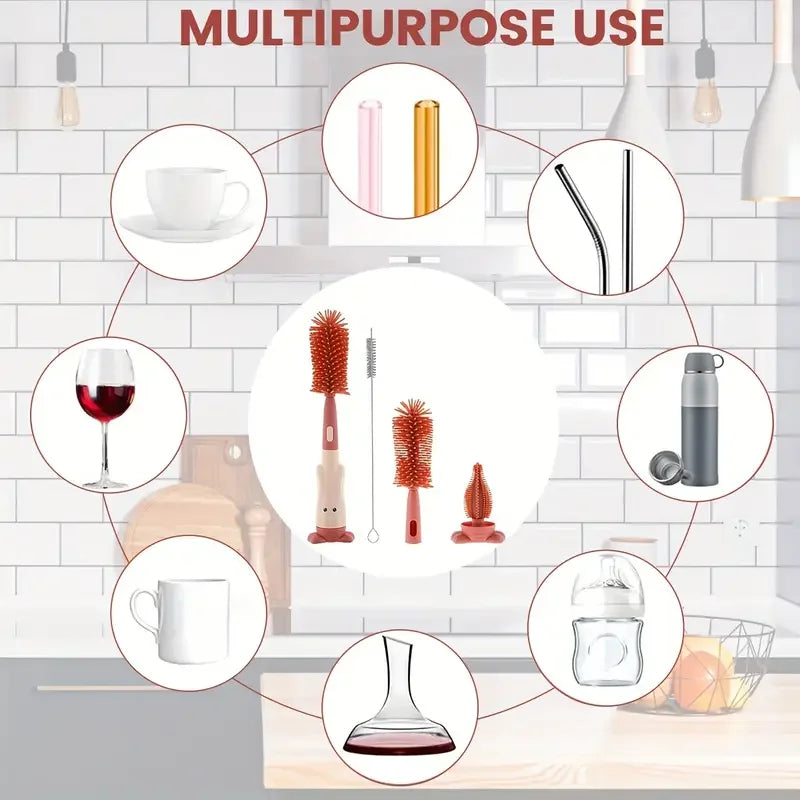Silicone Bottle, Cup & Straw Brush Set