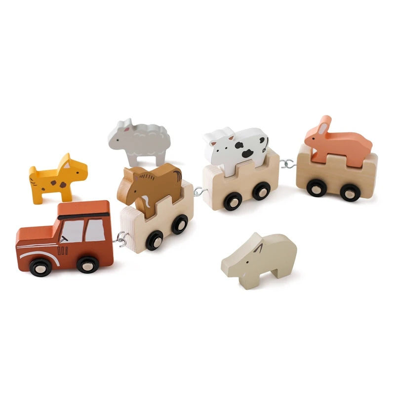 Wooden Animal Train Blocks – Montessori Stacking Toy