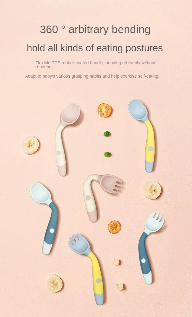 360° Silicone Baby Self-Feeding Spoon & Fork Set