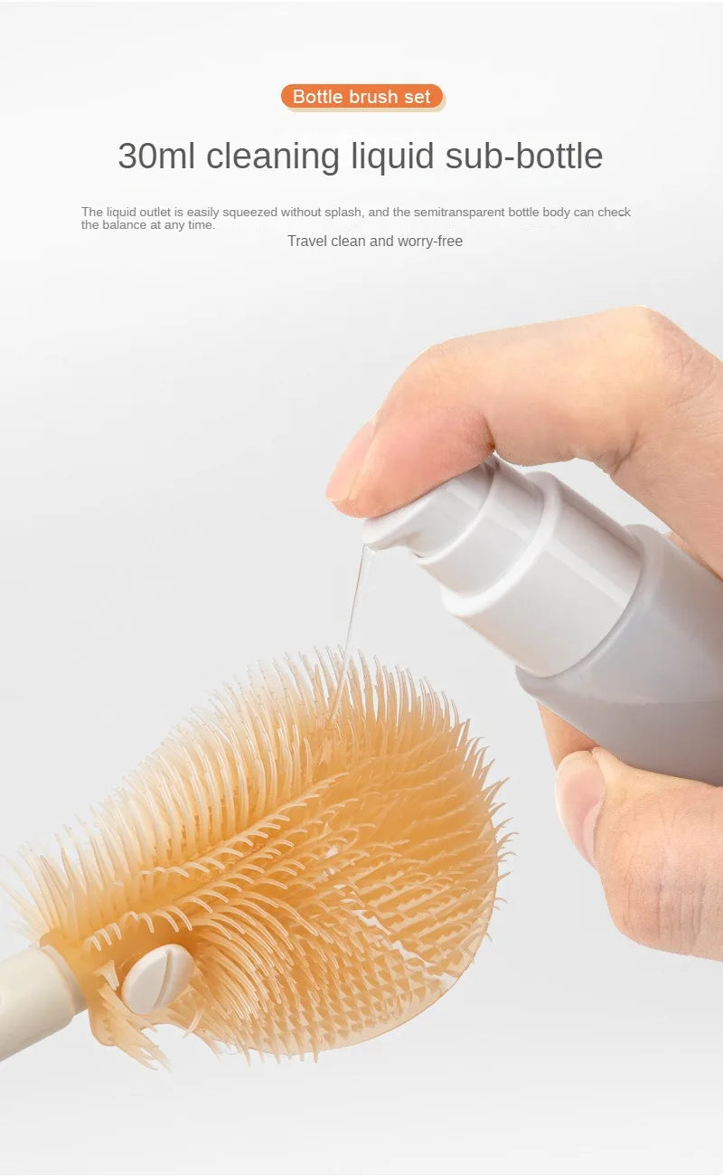Baby Bottle Cleaning Brush Set with Drying Rack – Travel Size, Silicone Bristles