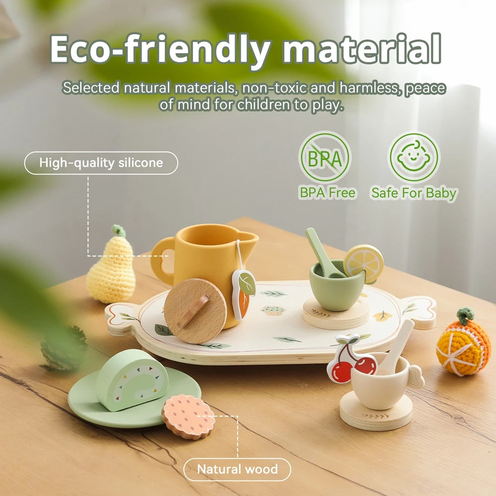 Montessori Wooden Tea Set – Pretend Play Toy for Girls