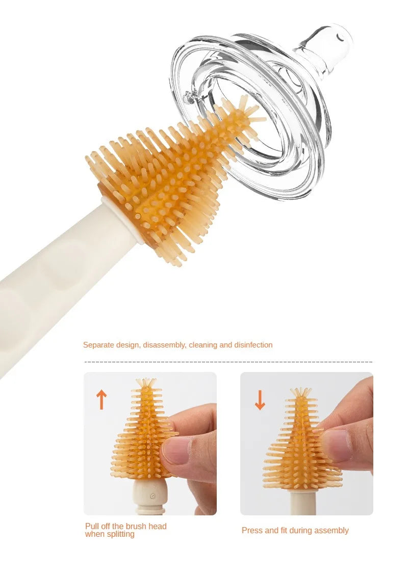 Baby Bottle Cleaning Brush Set with Drying Rack – Travel Size, Silicone Bristles