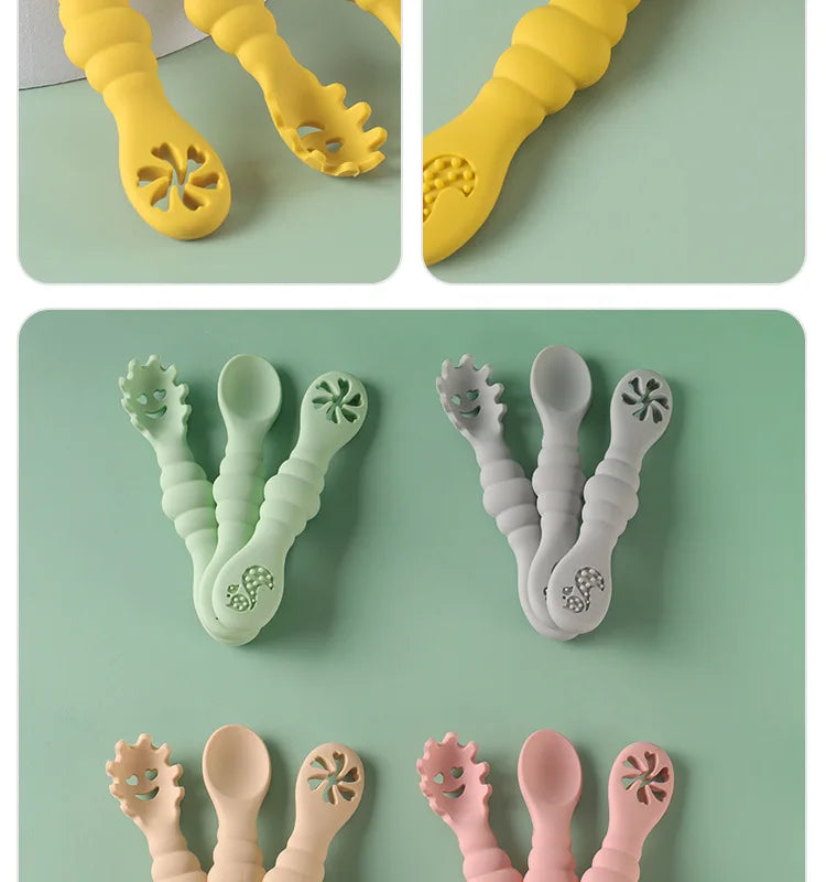 Silicone Baby Spoon & Fork Set (3PCS)