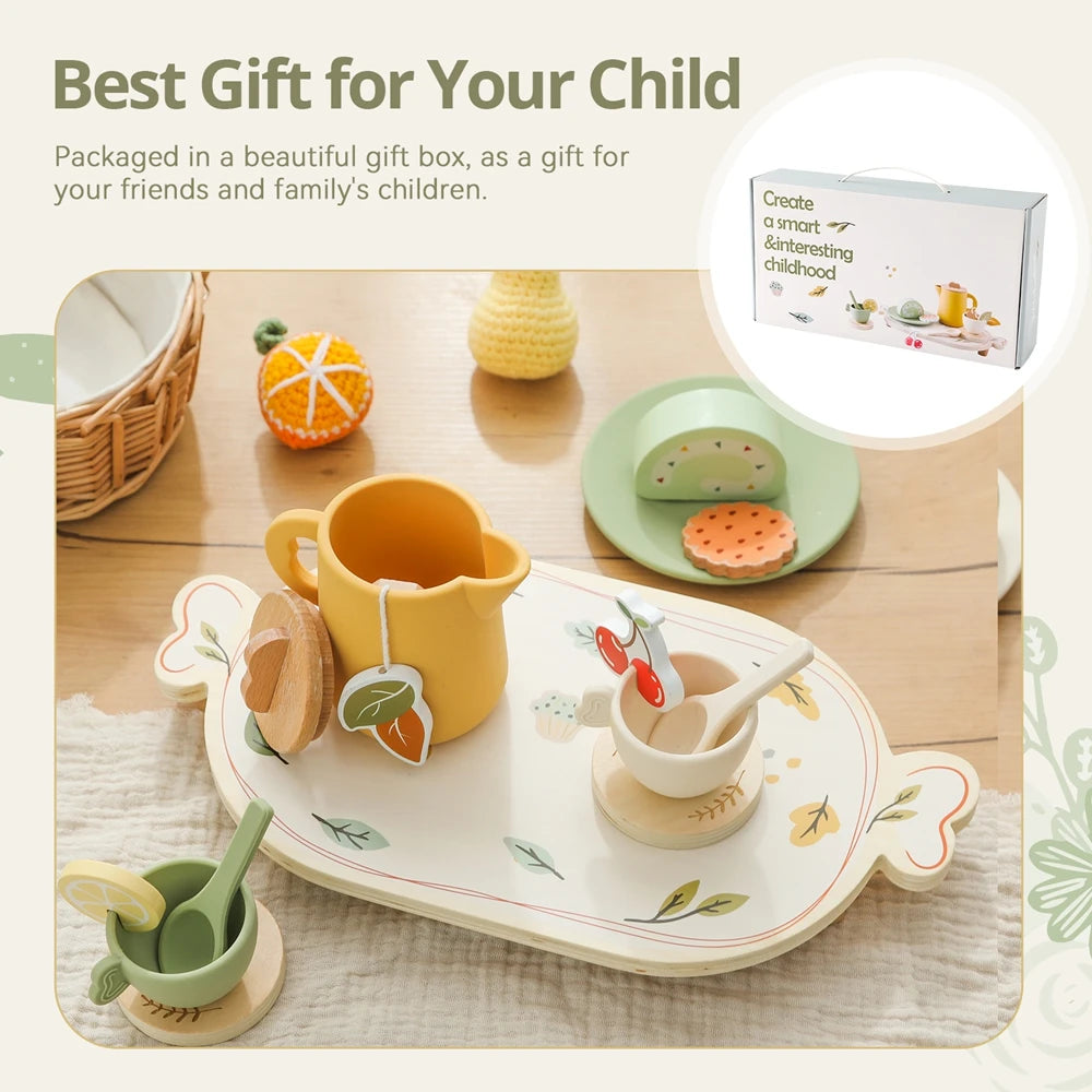 Montessori Wooden Tea Set – Pretend Play Toy for Girls