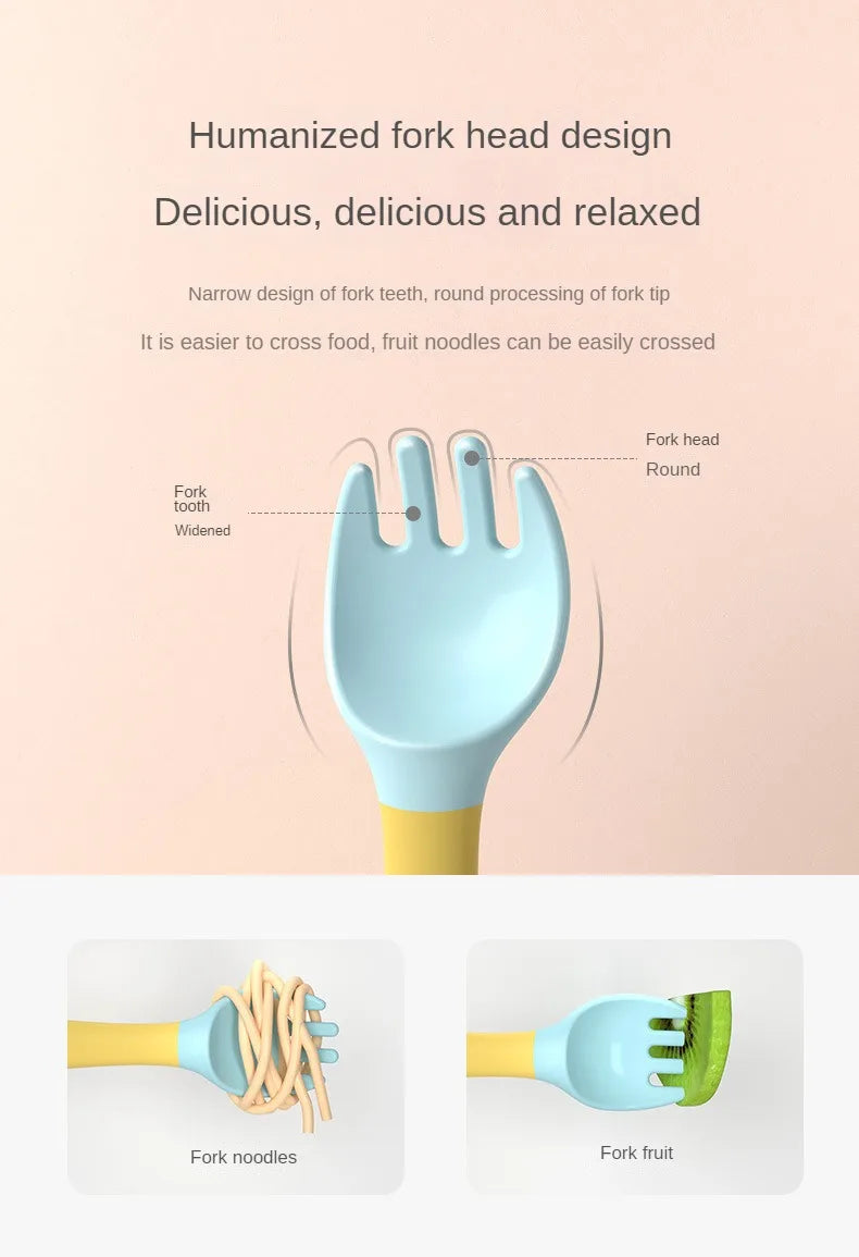 360° Silicone Baby Self-Feeding Spoon & Fork Set