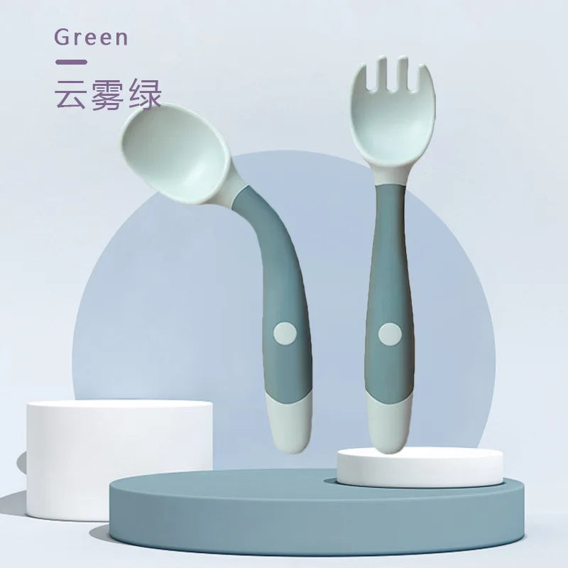 360° Silicone Baby Self-Feeding Spoon & Fork Set