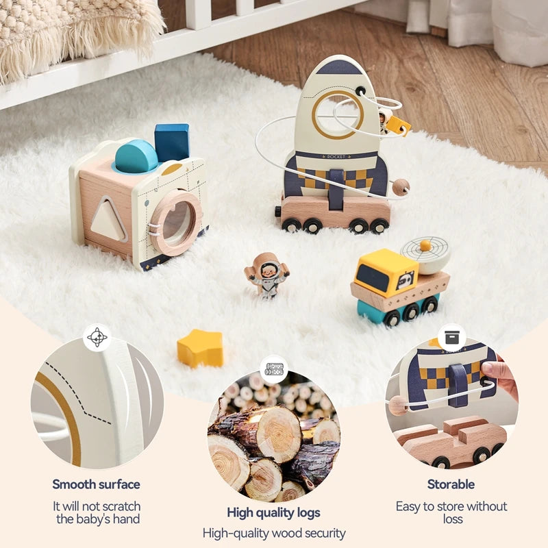 Wooden Astronaut Toy – Montessori Space Play Gift