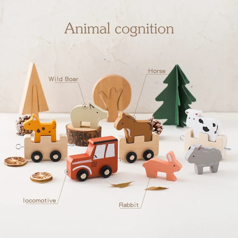 Wooden Animal Train Blocks – Montessori Stacking Toy