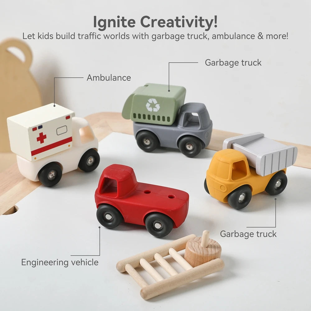 Silicone Car Teether – Montessori Baby Toy Vehicle Set