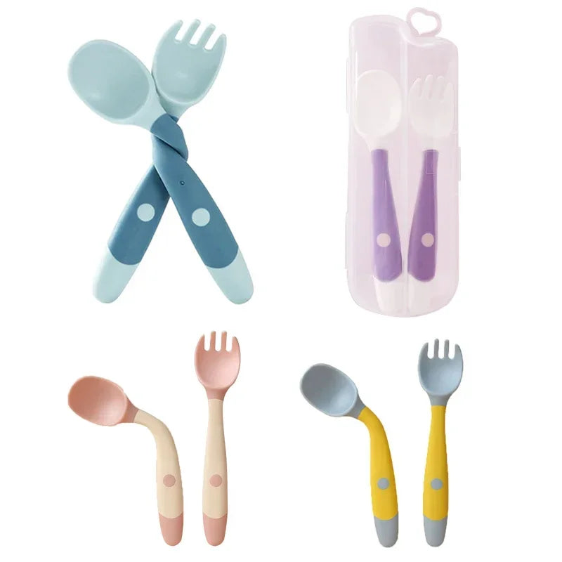 360° Silicone Baby Self-Feeding Spoon & Fork Set