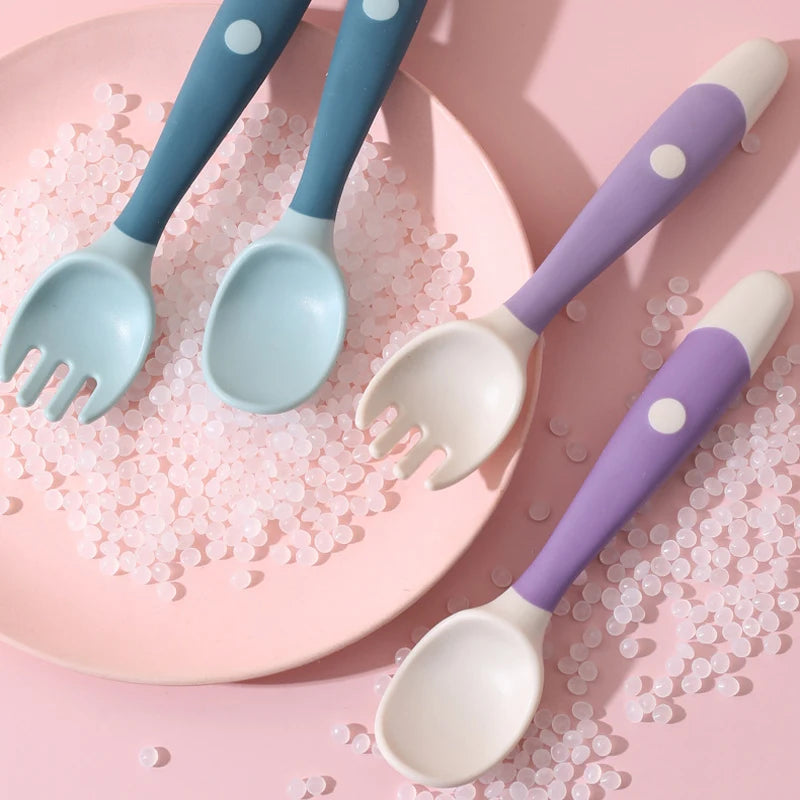 360° Silicone Baby Self-Feeding Spoon & Fork Set