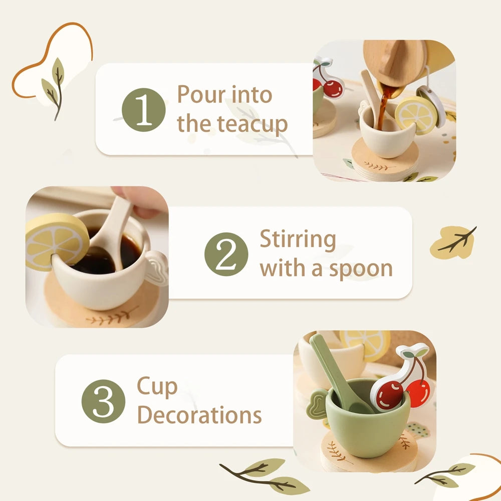 Montessori Wooden Tea Set – Pretend Play Toy for Girls