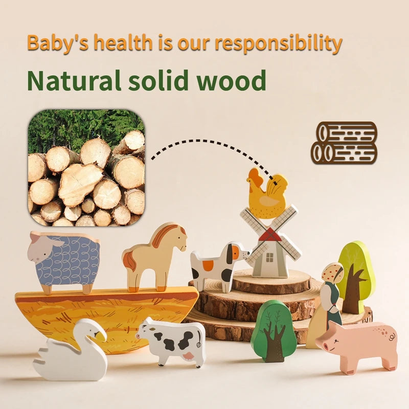 Wooden Animal Blocks – Baby Farm Stacking Toy Gift