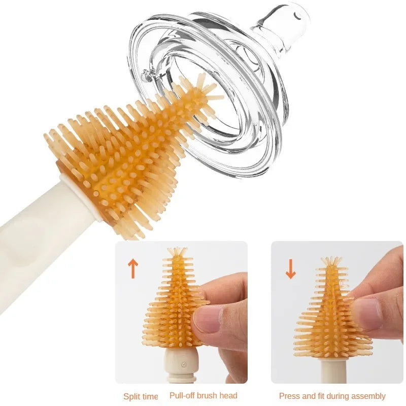 Baby Bottle Cleaning Brush Set with Drying Rack – Travel Size, Silicone Bristles
