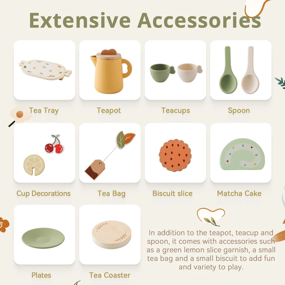 Montessori Wooden Tea Set – Pretend Play Toy for Girls