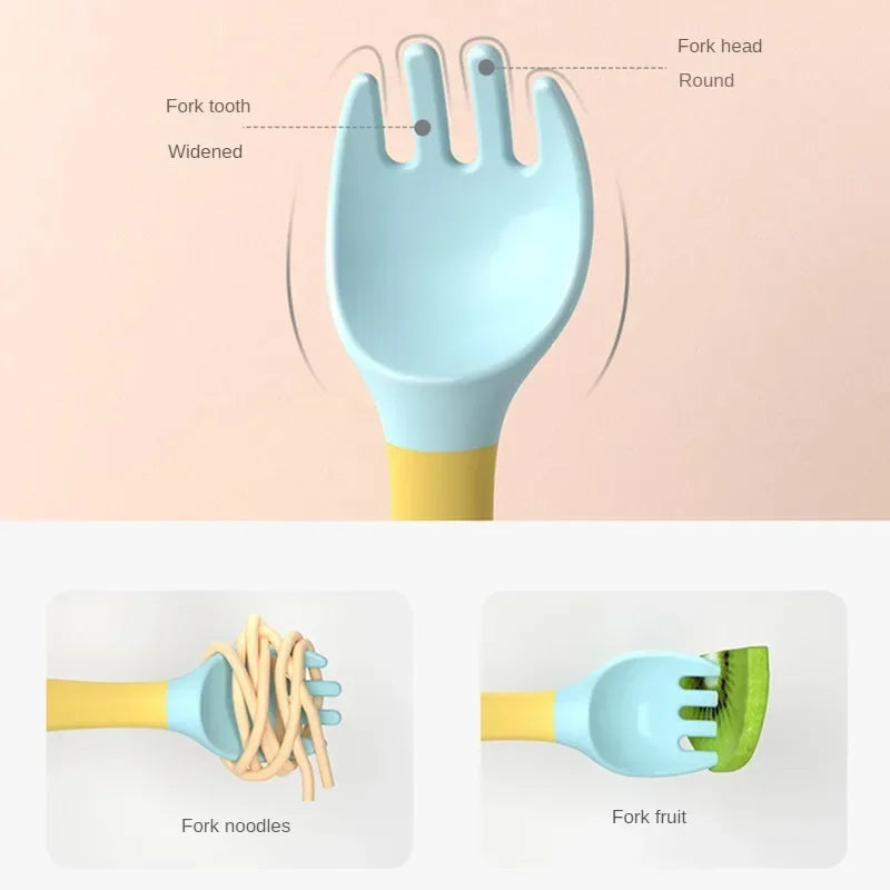 360° Silicone Baby Self-Feeding Spoon & Fork Set