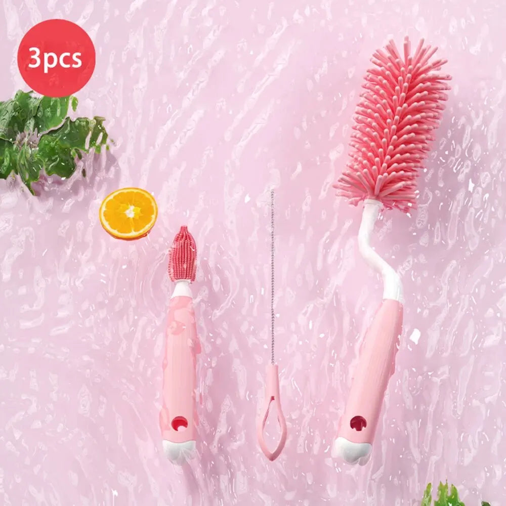 3-Piece Silicone Bottle Cleaning Brush Set