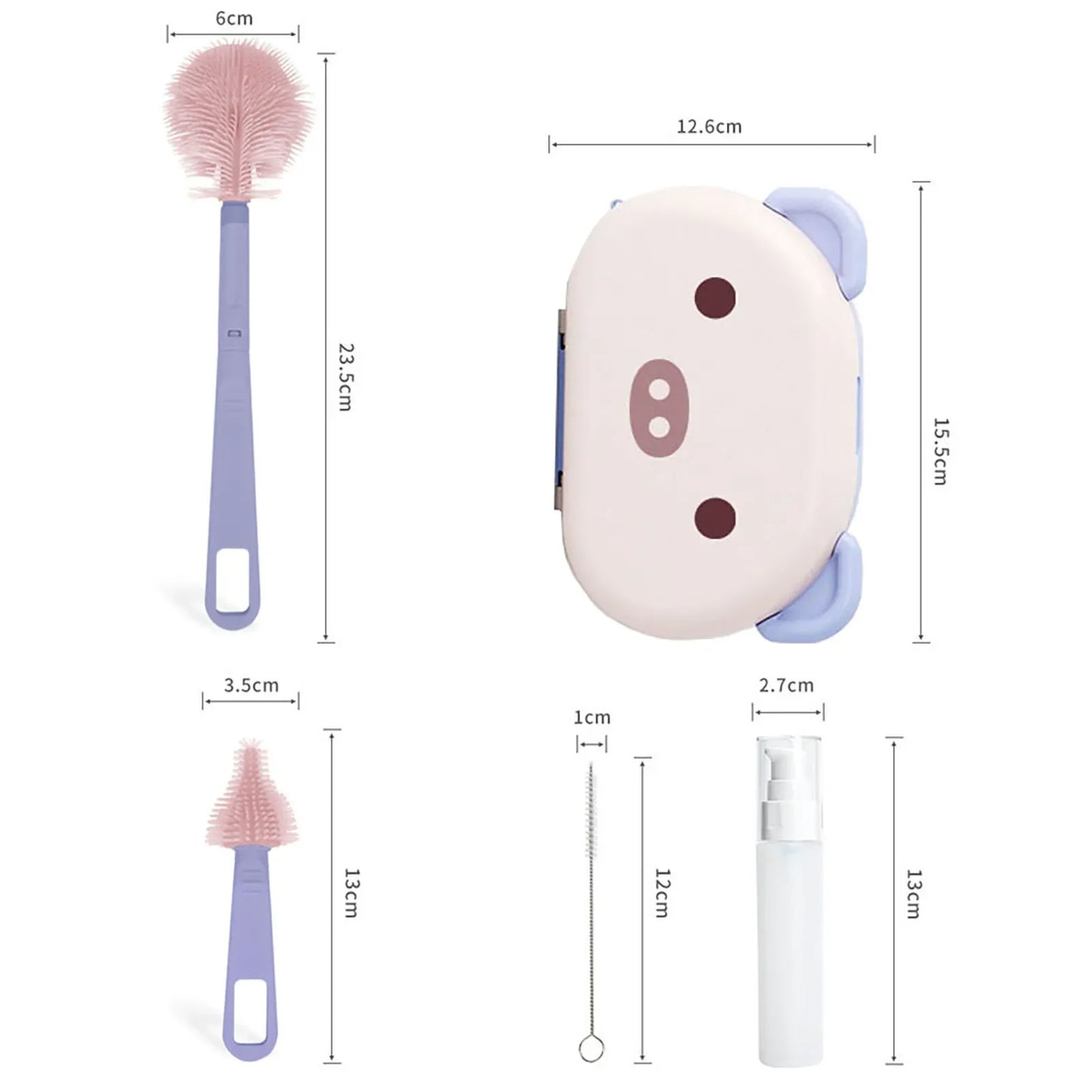 Baby Bottle Cleaning Brush Set with Drying Rack – Travel Size, Silicone Bristles