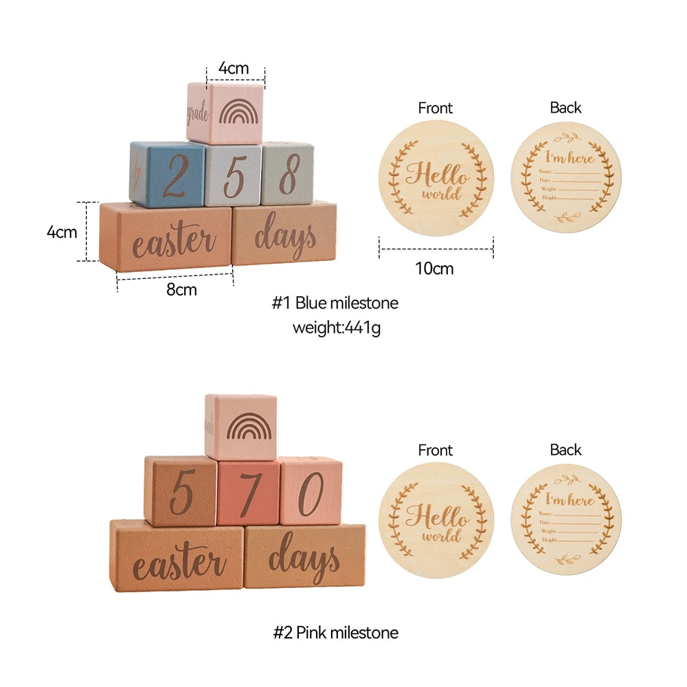 Wooden Milestone Blocks – Newborn Photo Shoot Set