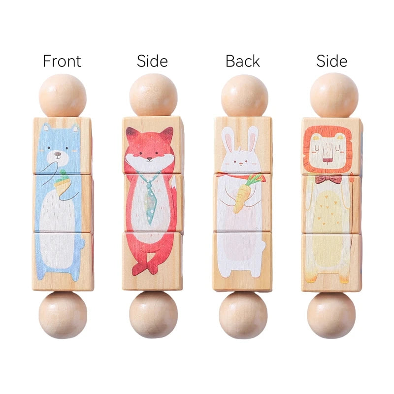 Wooden Baby Rattle – Rotating Animal Matching Toy