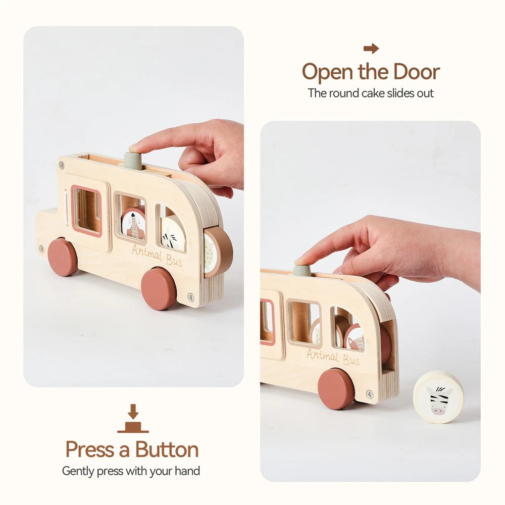 Montessori Wooden Animal Bus – Educational Baby Toy