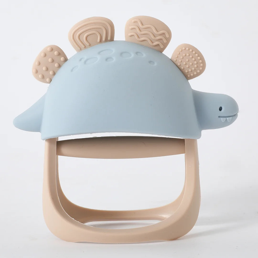Baby Silicone Teether – Dinosaur & Wooden Ring Toy