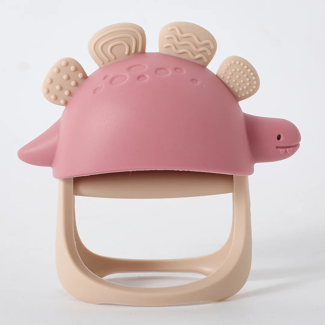 Baby Silicone Teether – Dinosaur & Wooden Ring Toy