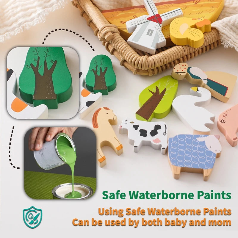 Wooden Animal Blocks – Baby Farm Stacking Toy Gift