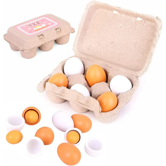 Wooden Egg Pretend Play Set for Kids