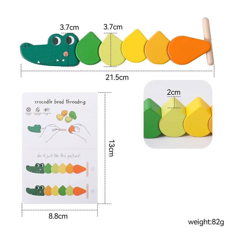Montessori Wooden Crocodile Bead String Toy