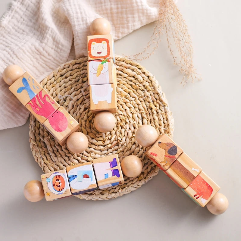 Wooden Baby Rattle – Rotating Animal Matching Toy