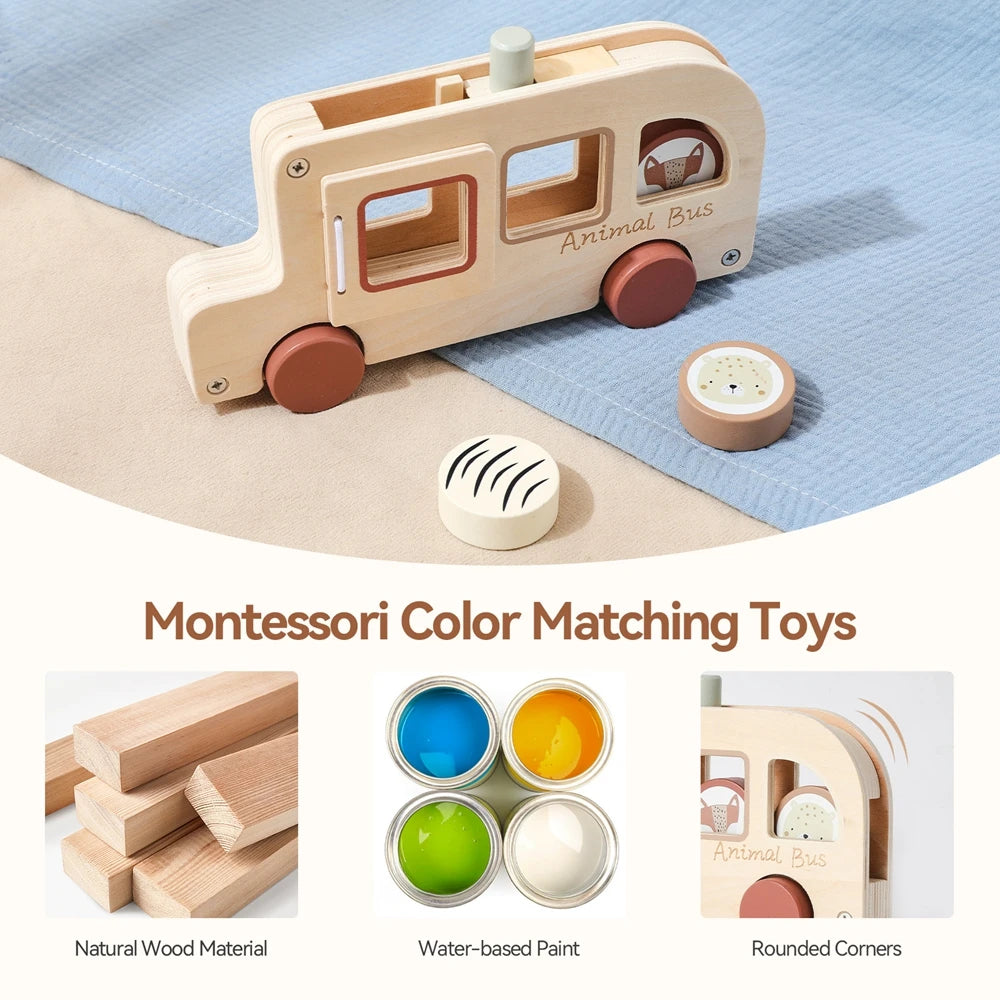 Montessori Wooden Animal Bus – Educational Baby Toy